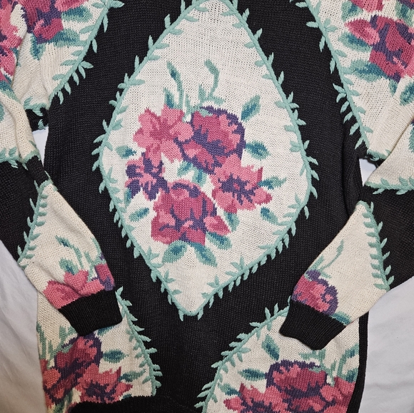 vintage floral high neck pullover knit tunic sweater grannycore 3D Embroidered - Picture 3 of 16